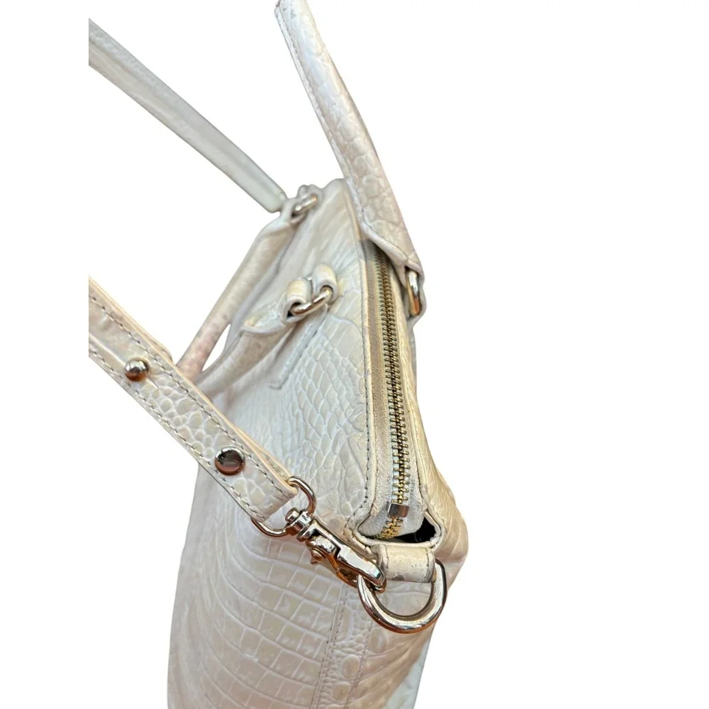Brahmin Duxbury Satchel Iridescent Cream Croc Embossed Leather Handbag